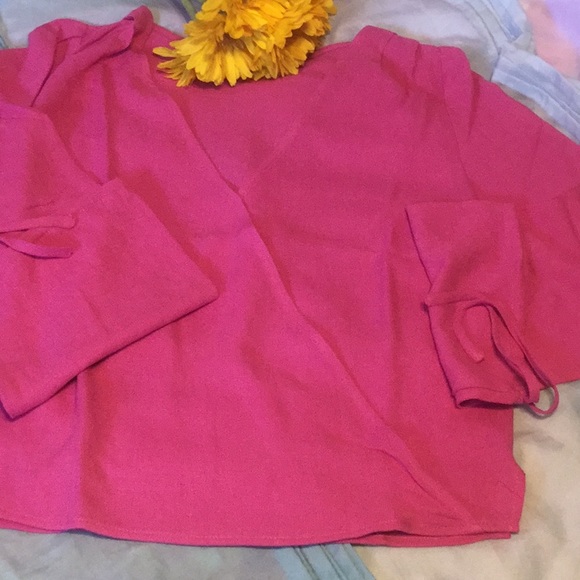 ❌DONATED❌Fuchsia Pink V-neck Surplice Long Sleeve Tie Wrists Top - Picture 5 of 11